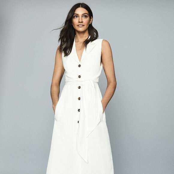 NWT Rosalind Linen Blend Belted Midi Dress, Size 2 - Picture 1 of 9
